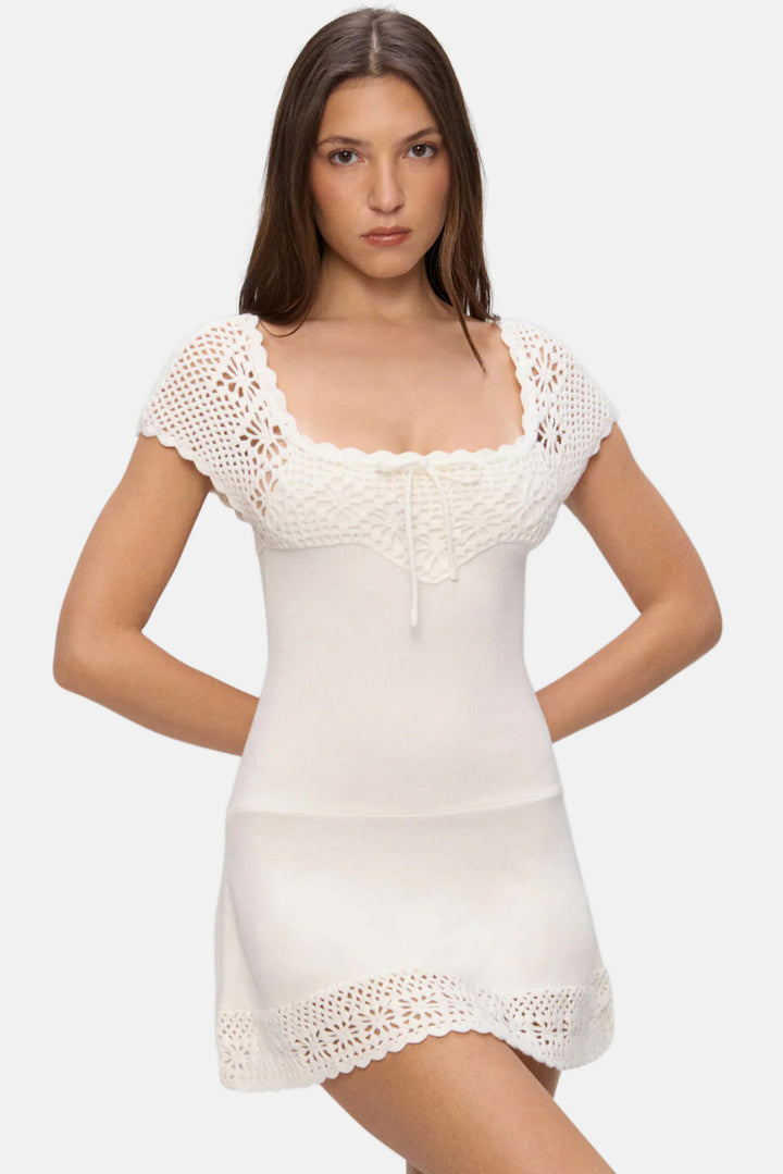 Lover Crochet Knit Mini Dress White