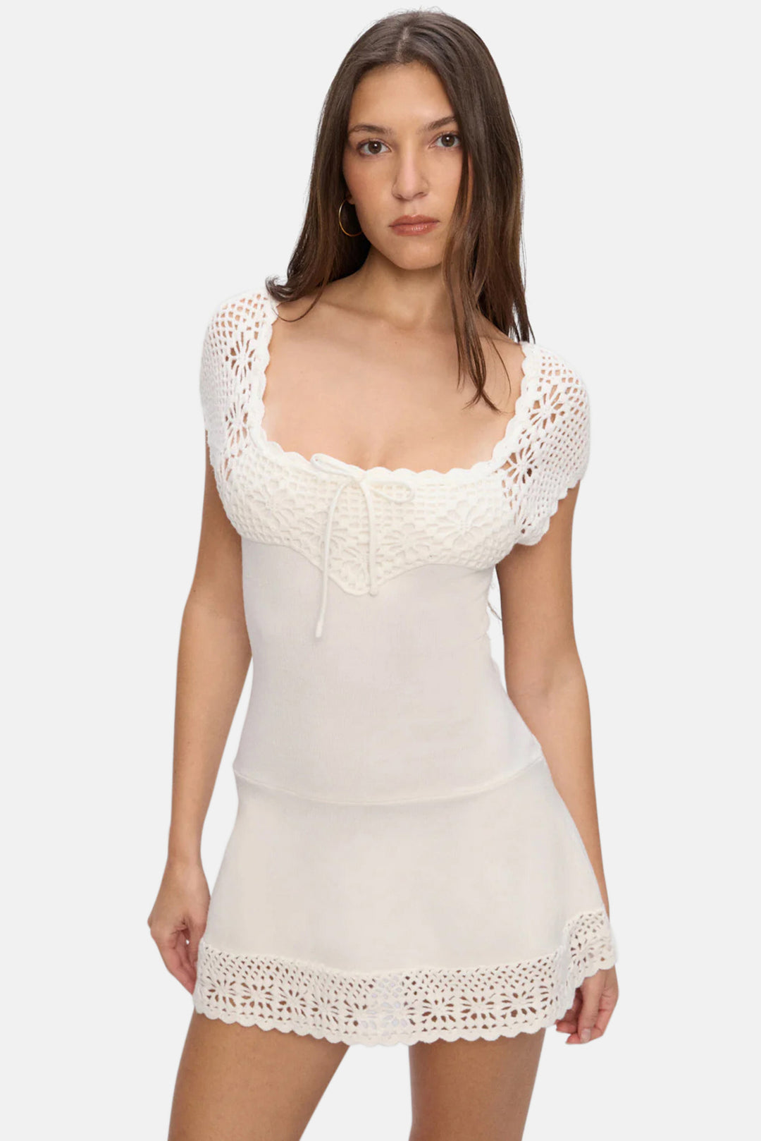 Lover Crochet Knit Mini Dress White
