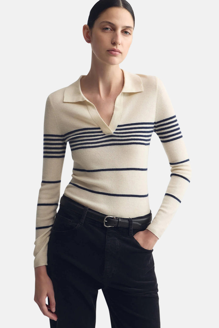Lucille Multi Stripe Polo Ivory/Navy Stripe