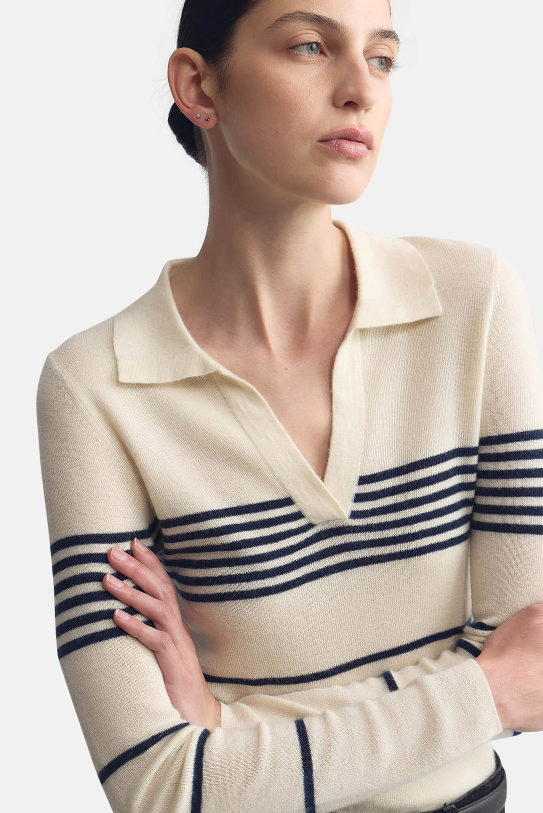 Lucille Multi Stripe Polo Ivory/Navy Stripe