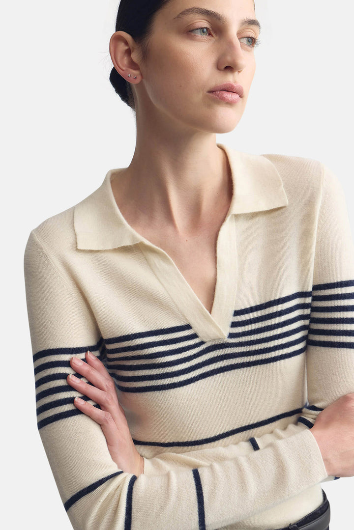 Lucille Multi Stripe Polo Ivory/Navy Stripe