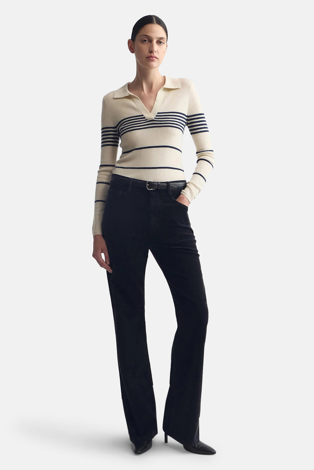 Lucille Multi Stripe Polo Ivory/Navy Stripe