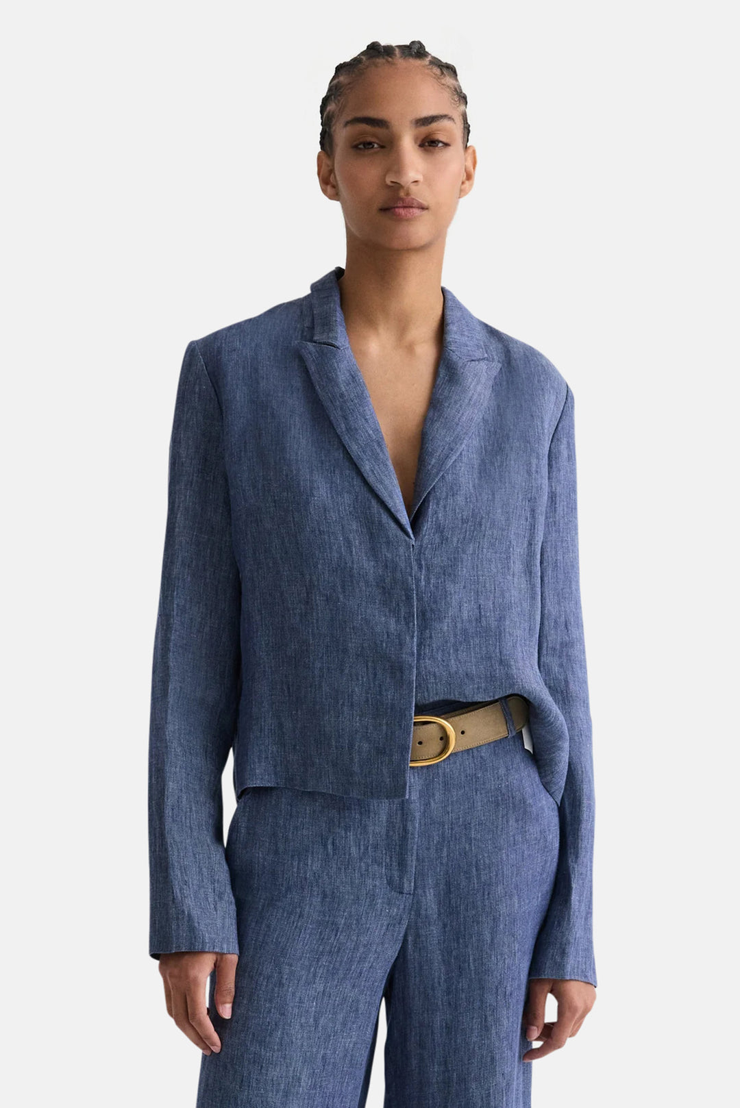 Lucy Blazer in Washed Hemp Denim Medium Indigo