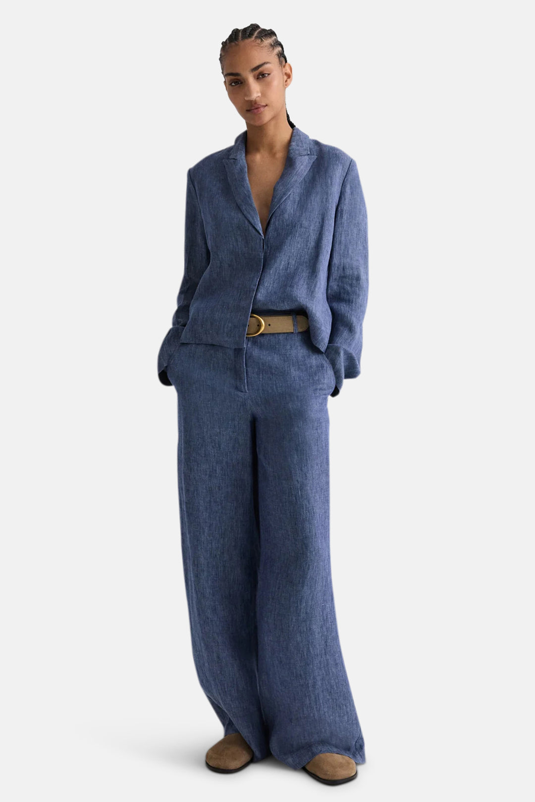Lucy Blazer in Washed Hemp Denim Medium Indigo
