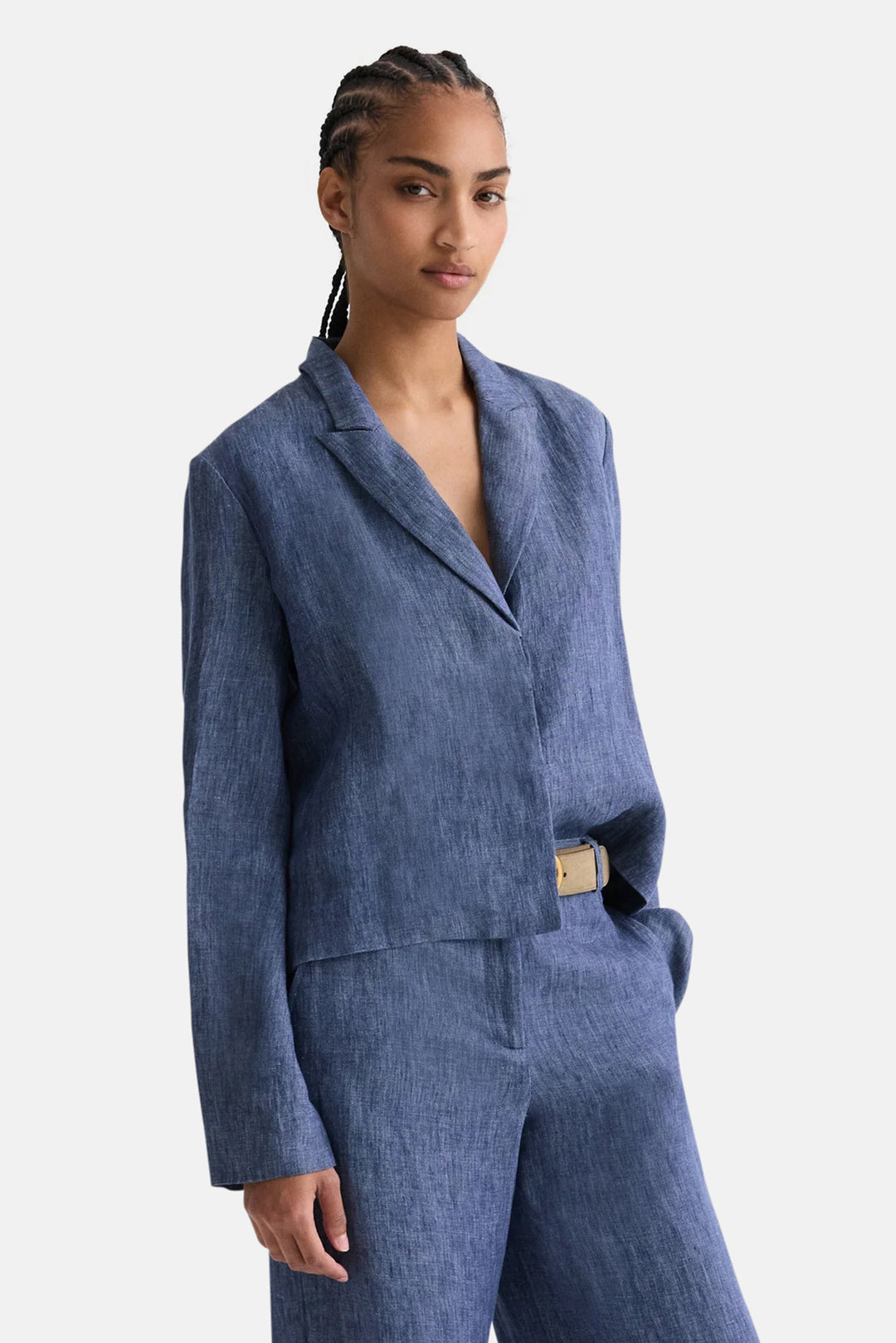 Lucy Blazer in Washed Hemp Denim Medium Indigo