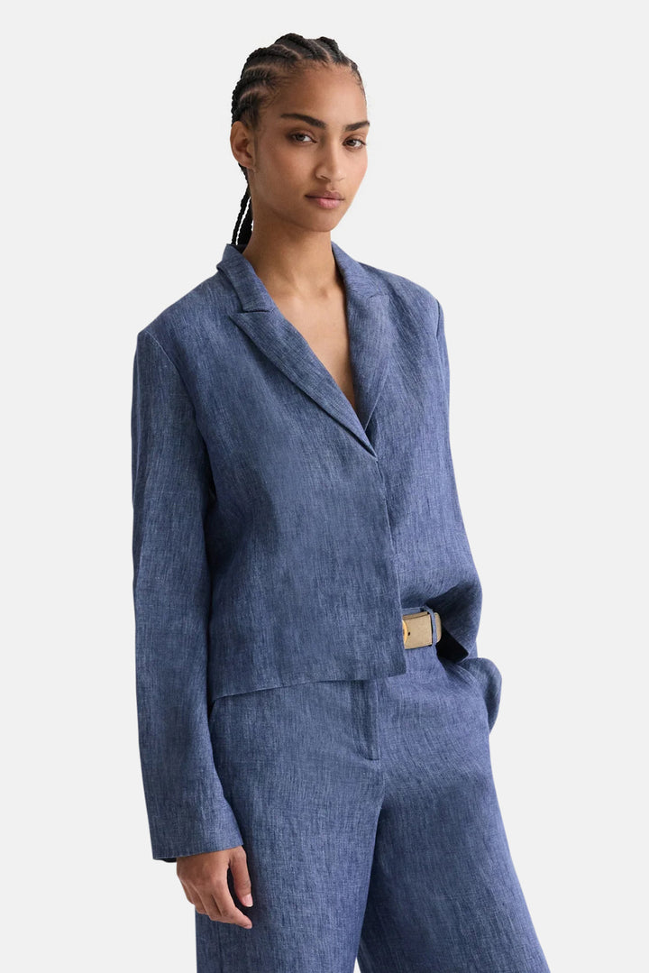 Lucy Blazer in Washed Hemp Denim Medium Indigo
