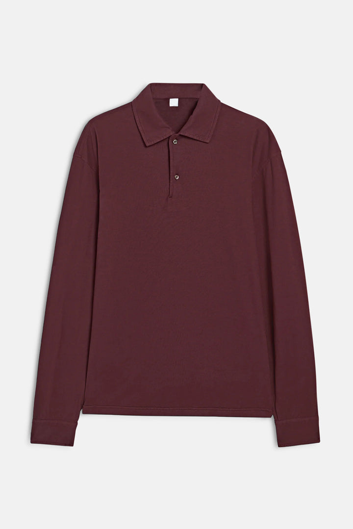 Luigi Long-Sleeved Polo Shirt in Cotton Jersey Barbera