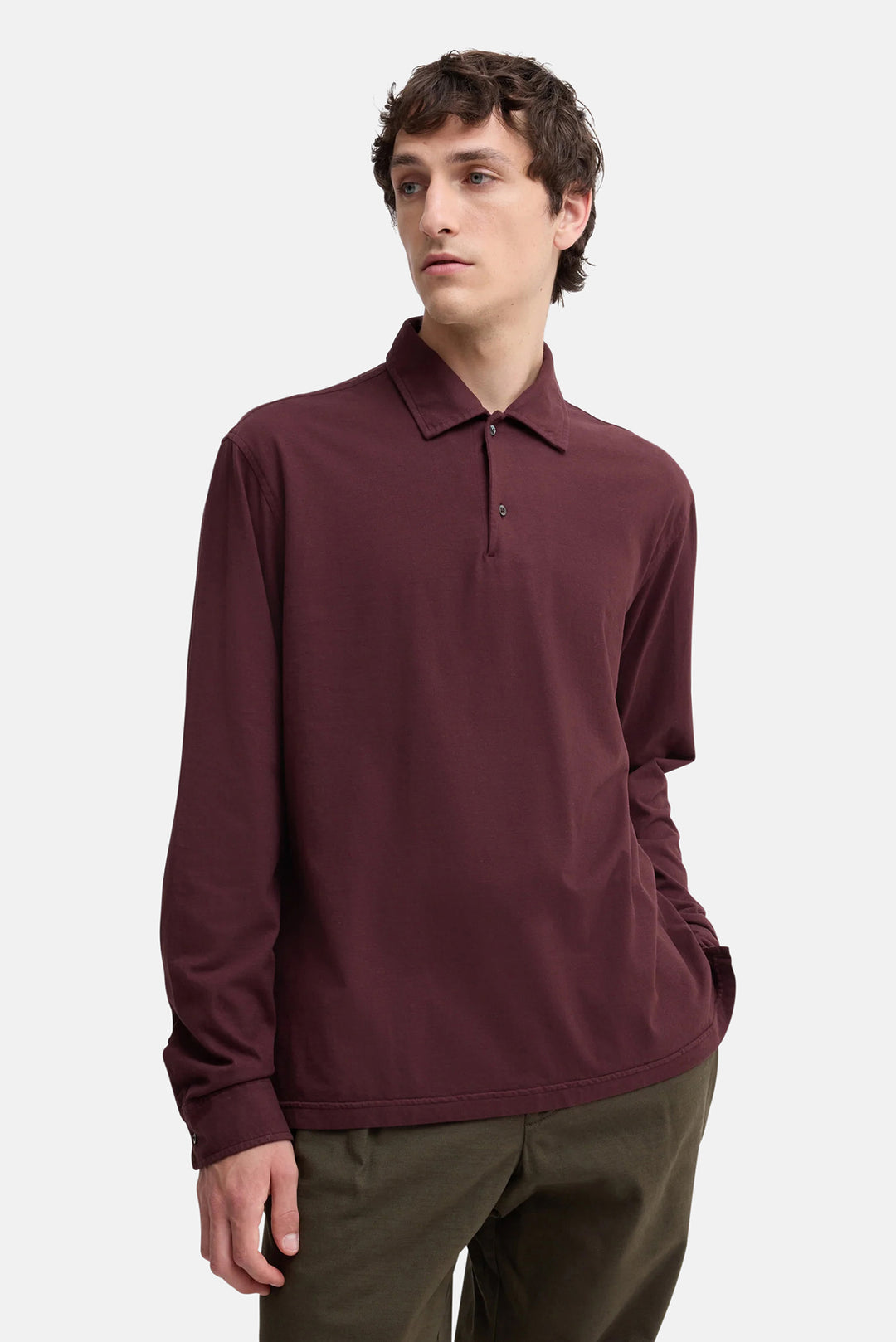 Luigi Long-Sleeved Polo Shirt in Cotton Jersey Barbera