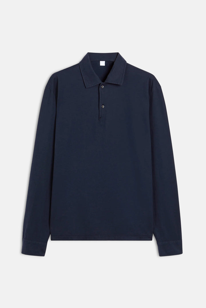 Luigi Long-Sleeved Polo Shirt in Cotton Jersey Navy