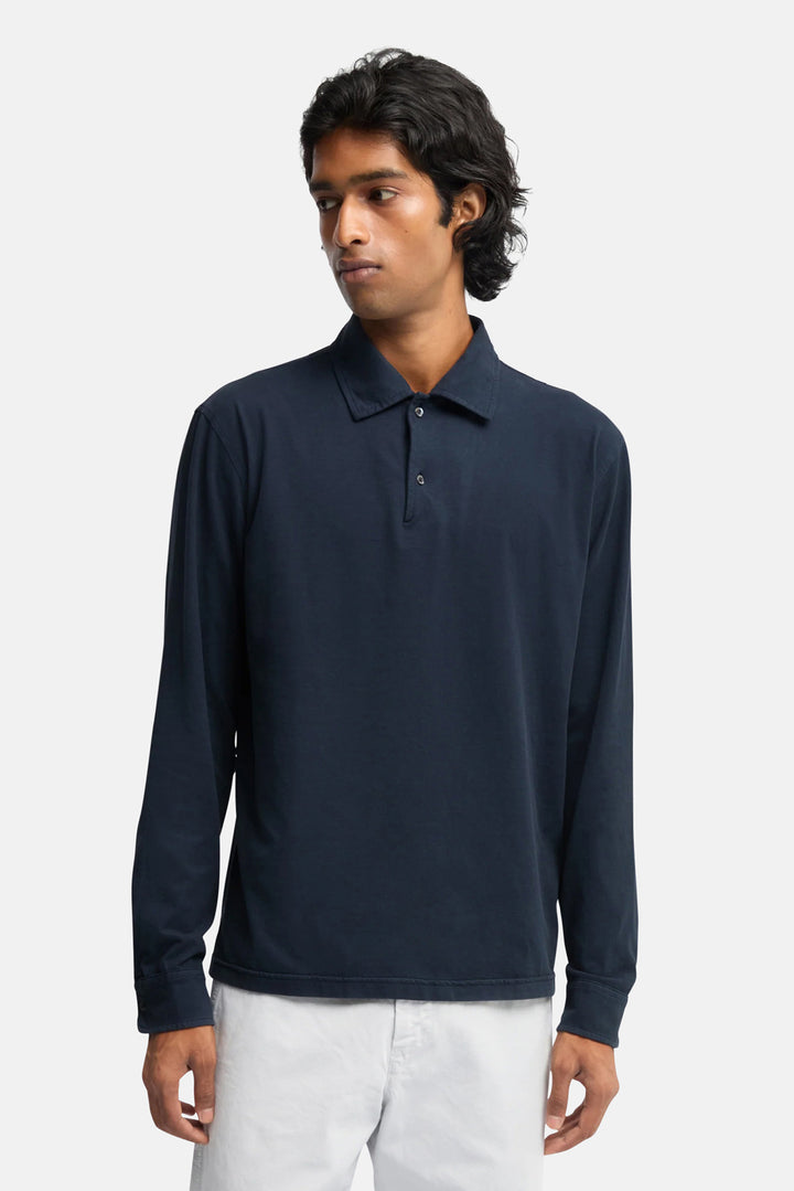 Luigi Long-Sleeved Polo Shirt in Cotton Jersey Navy