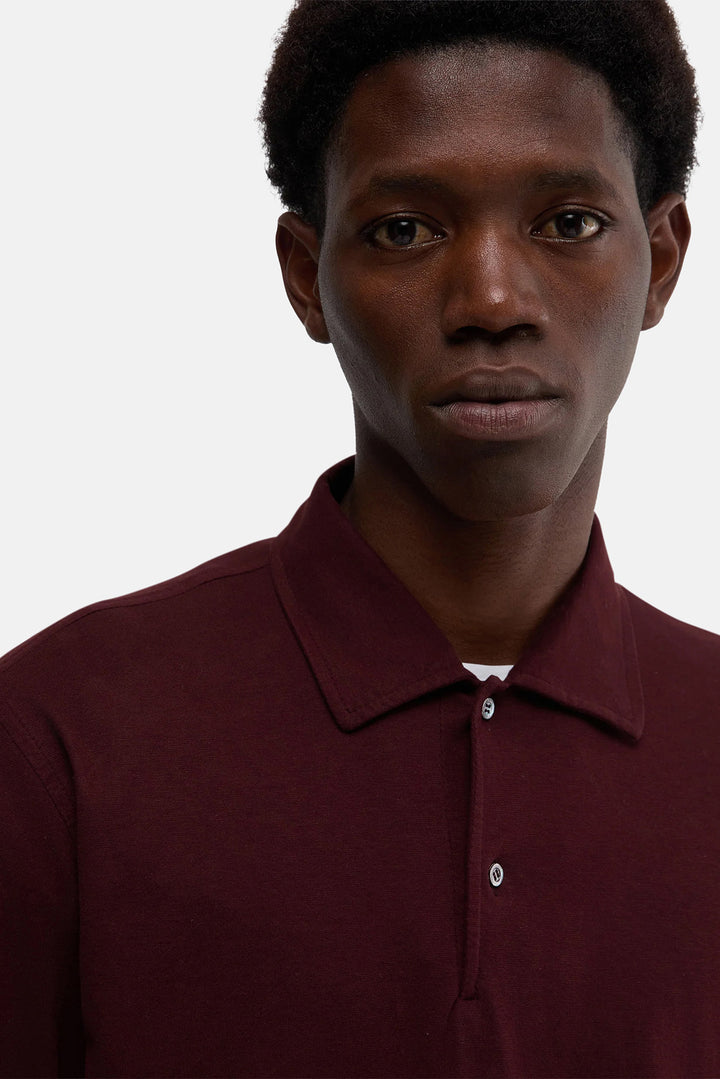 Luigi Long Sleeve Jersey Polo Burgundy