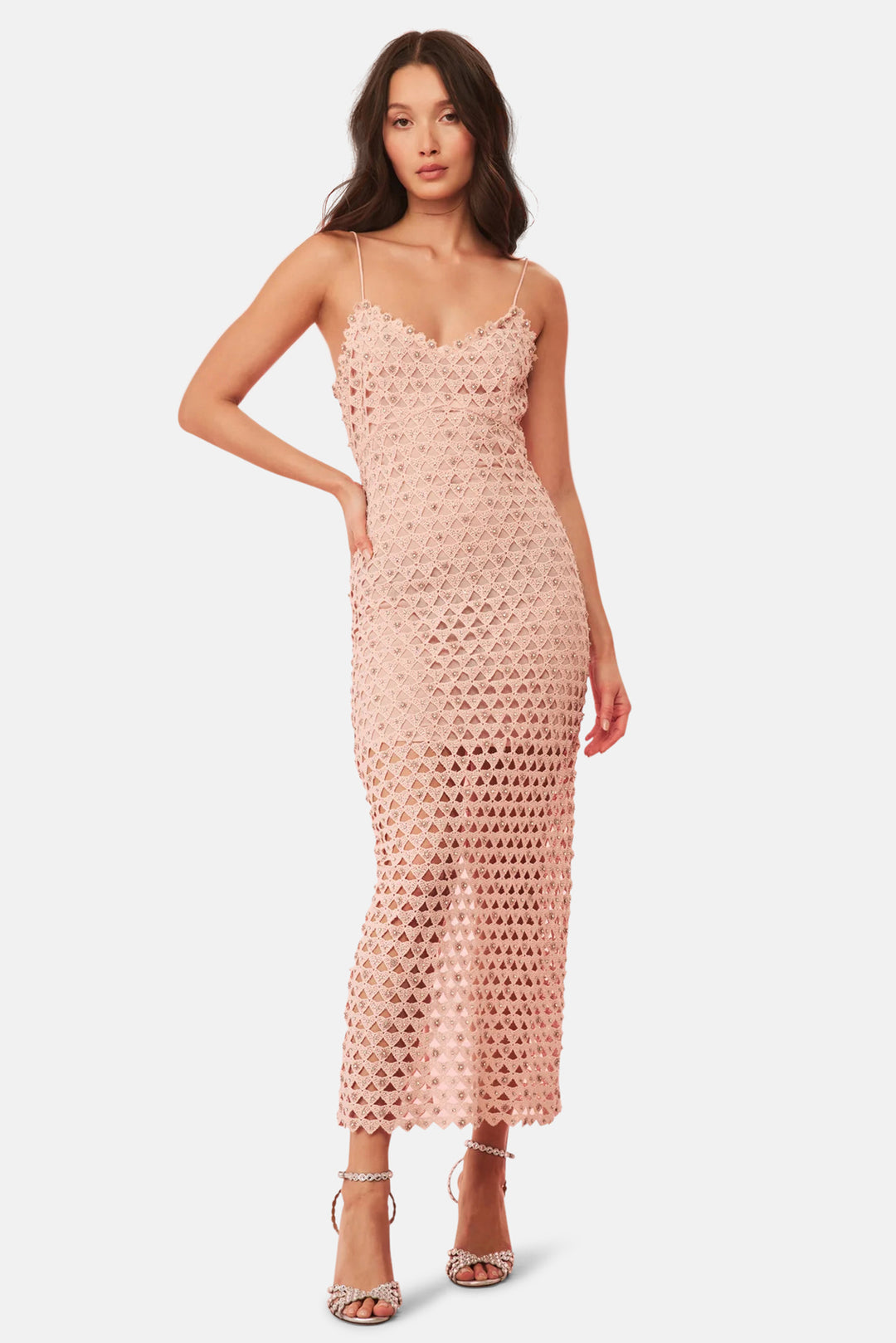 Lunaria Rhinestone Cotton Lace Maxi Dress Cherished Pink / 6 Lunaria Rhinestone Cotton Lace Maxi Dress Cherished Pink / 6