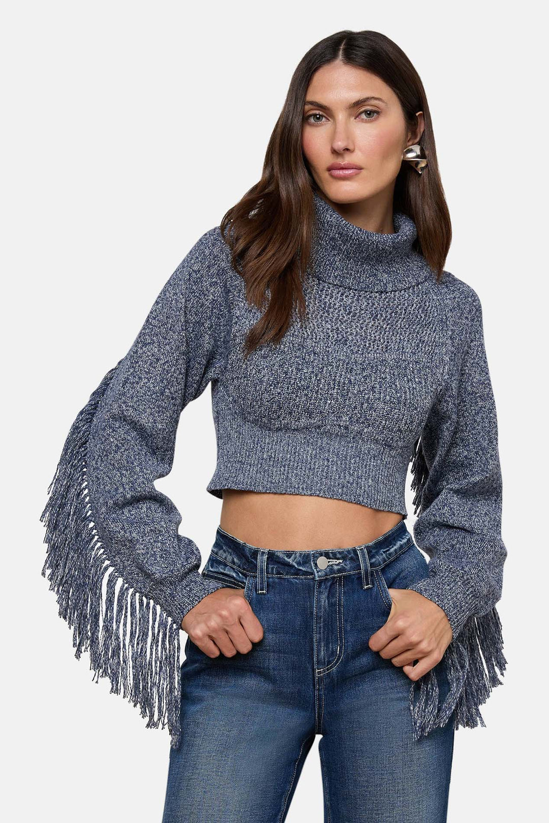 Maddison Fringed Turtleneck Denim Blue