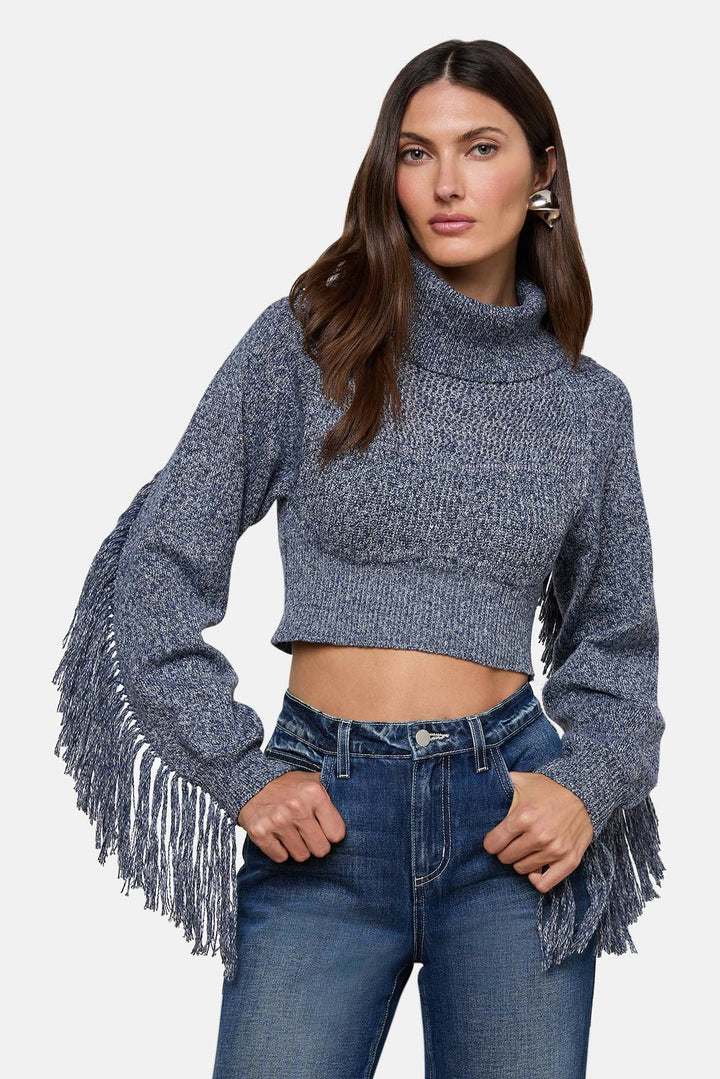 Maddison Fringed Turtleneck Denim Blue