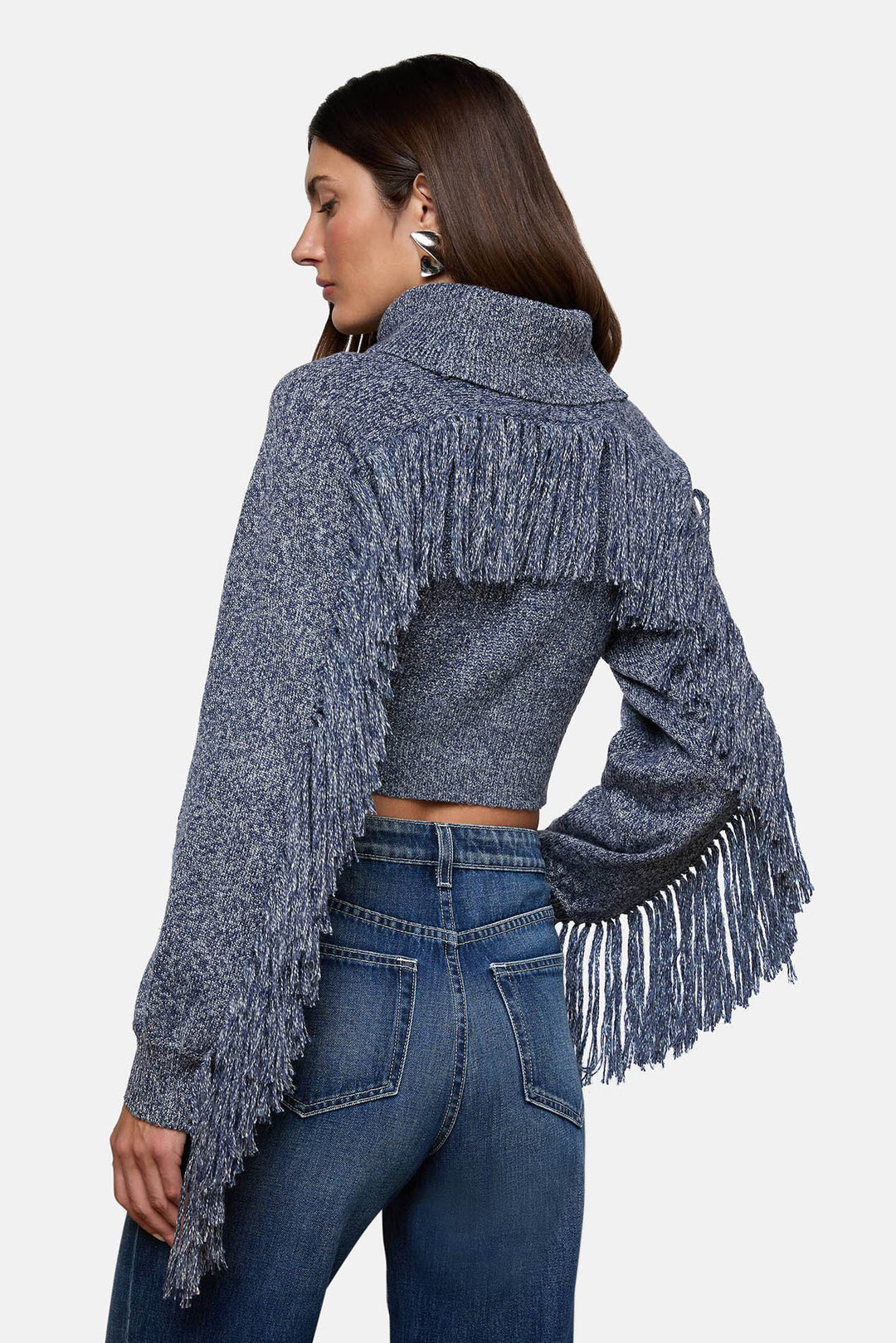 Maddison Fringed Turtleneck Denim Blue