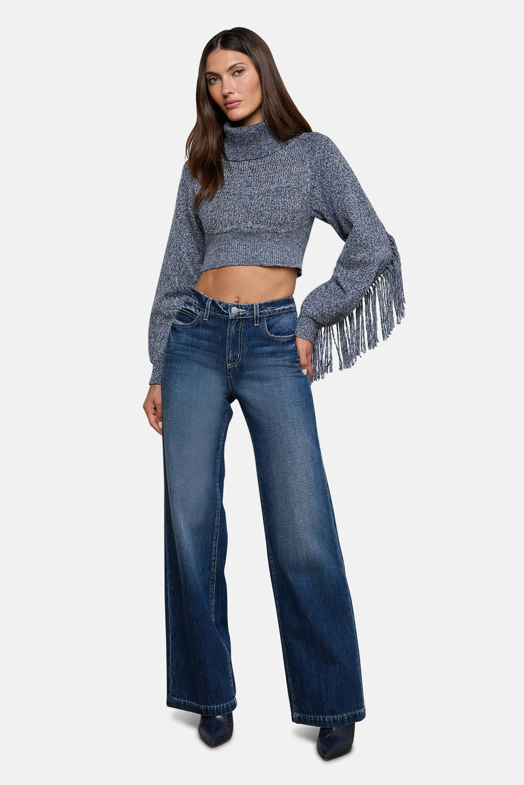 Maddison Fringed Turtleneck Denim Blue