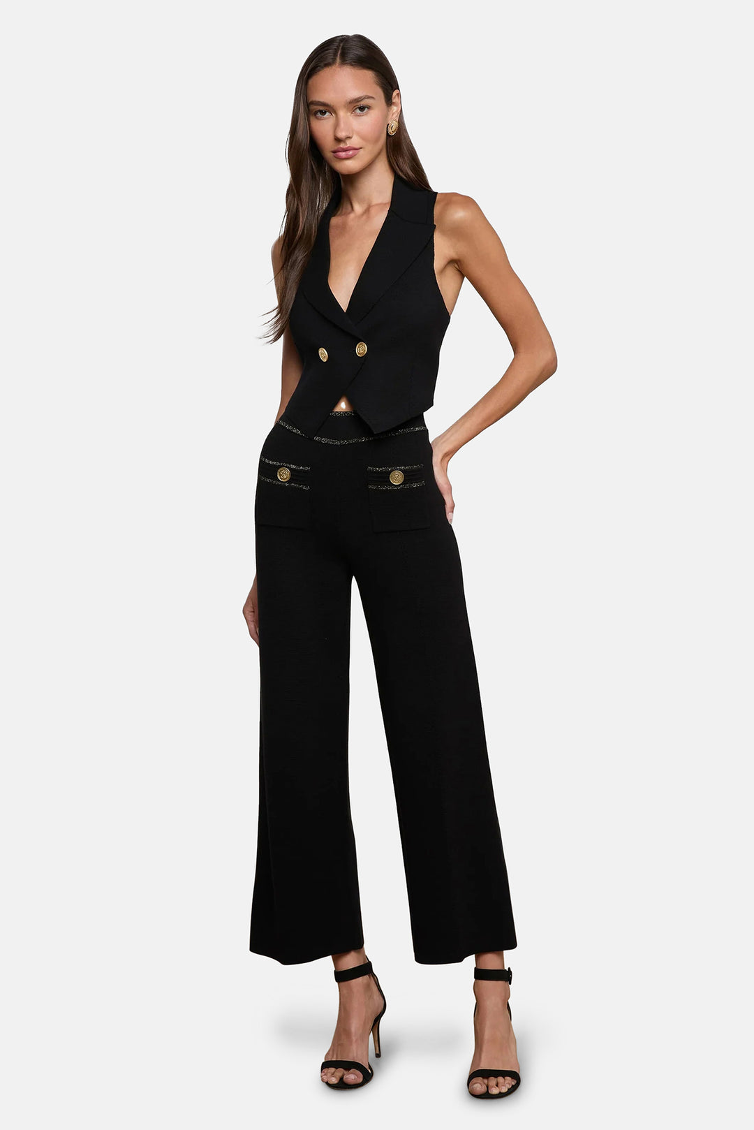 Madrid Wide Leg Knit Pant Black/Gold