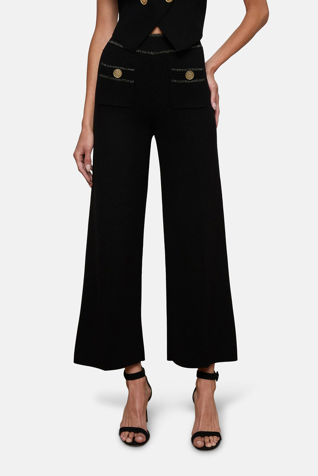 Madrid Wide Leg Knit Pant Black/Gold