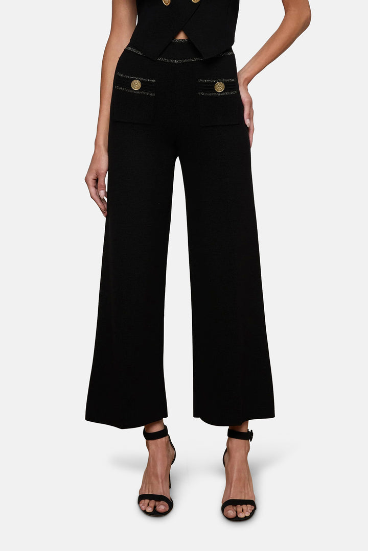 Madrid Wide Leg Knit Pant Black/Gold