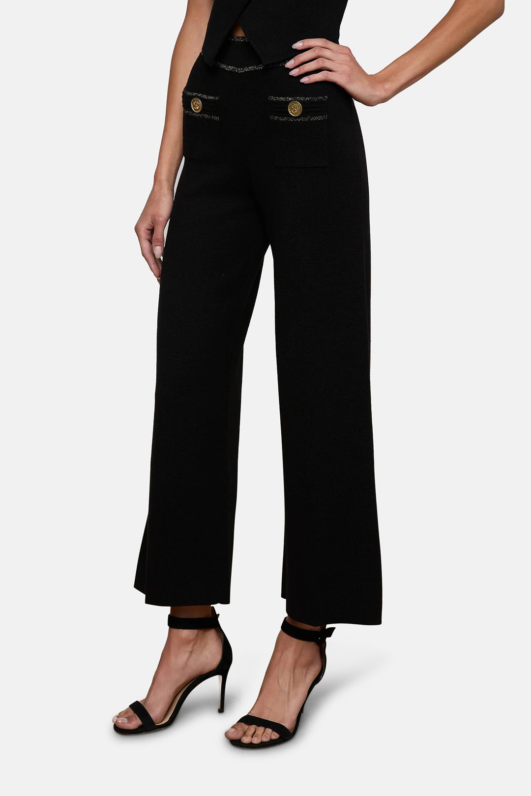 Madrid Wide Leg Knit Pant Black/Gold