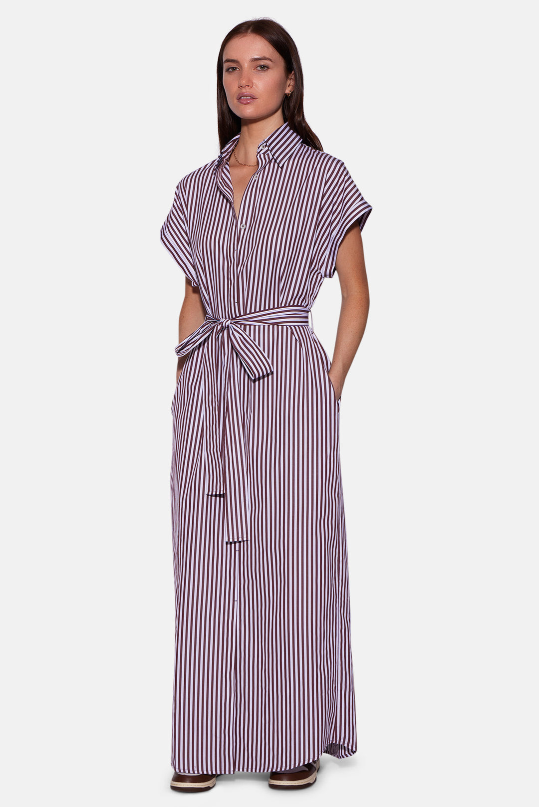 Maidstone Maxi Shirt Dress Brown/White Stripe