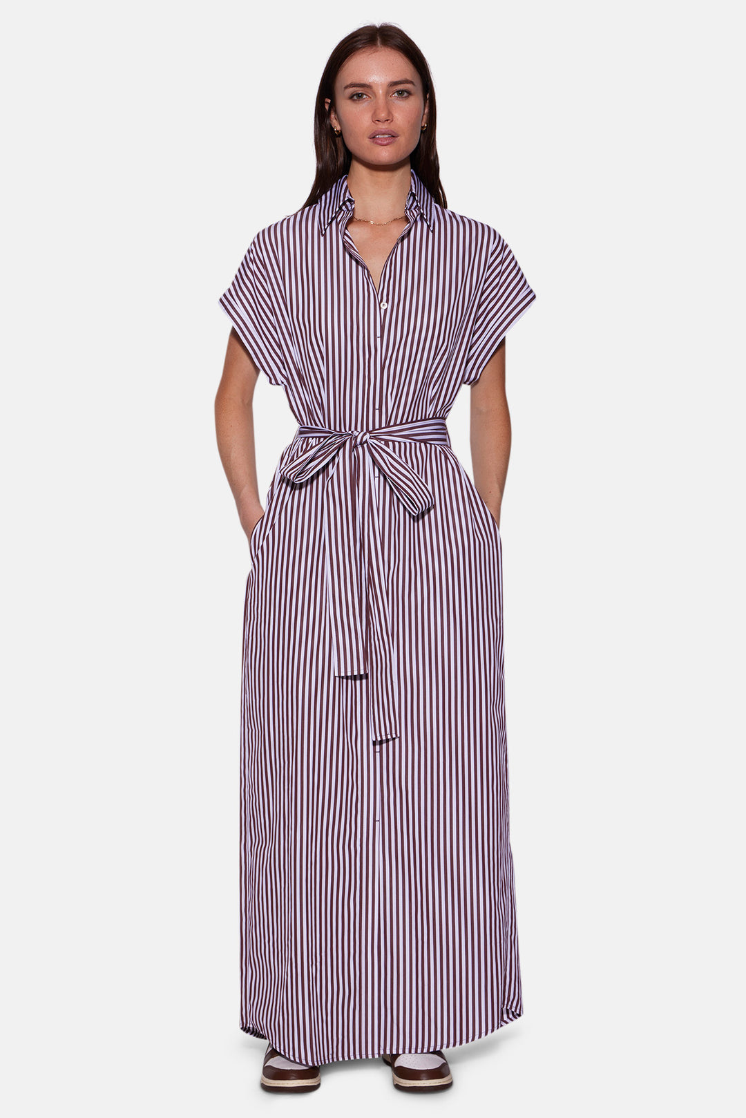 Maidstone Maxi Shirt Dress Brown/White Stripe