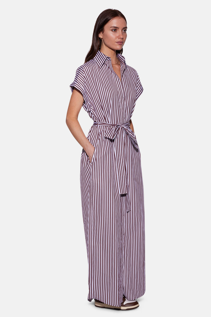 Maidstone Maxi Shirt Dress Brown/White Stripe