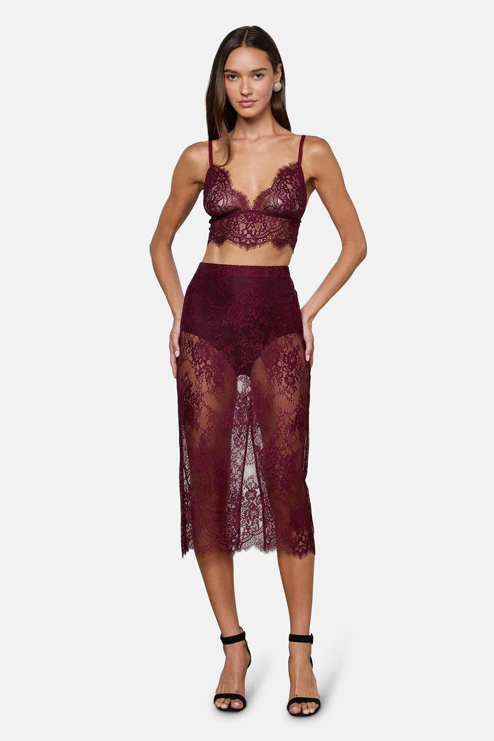 Makena Lace Pencil Skirt Dark Port