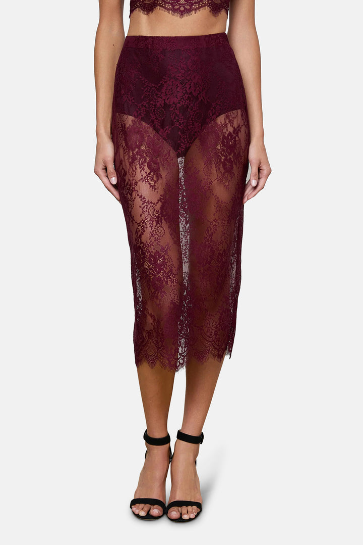 Makena Lace Pencil Skirt Dark Port
