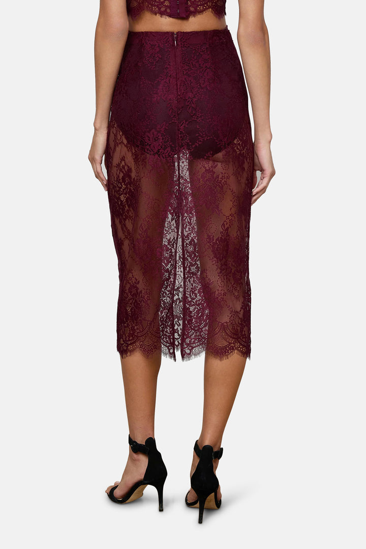 Makena Lace Pencil Skirt Dark Port
