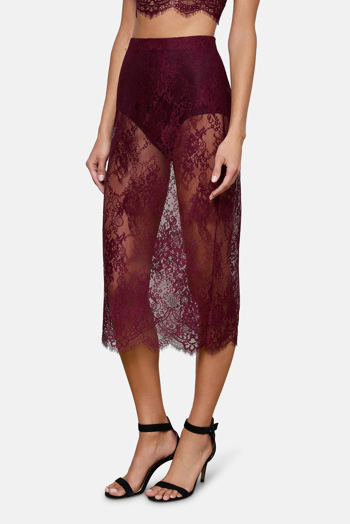 Makena Lace Pencil Skirt Dark Port