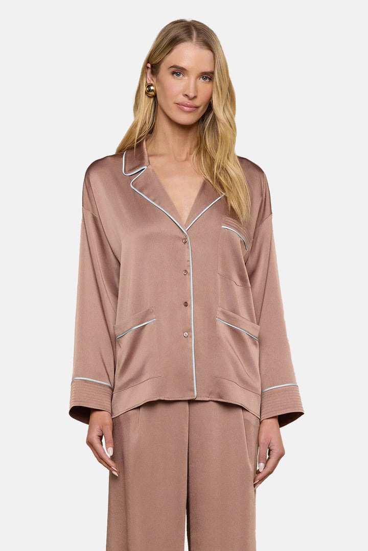 Mara Blouse Mocha Tan/Cool Blue