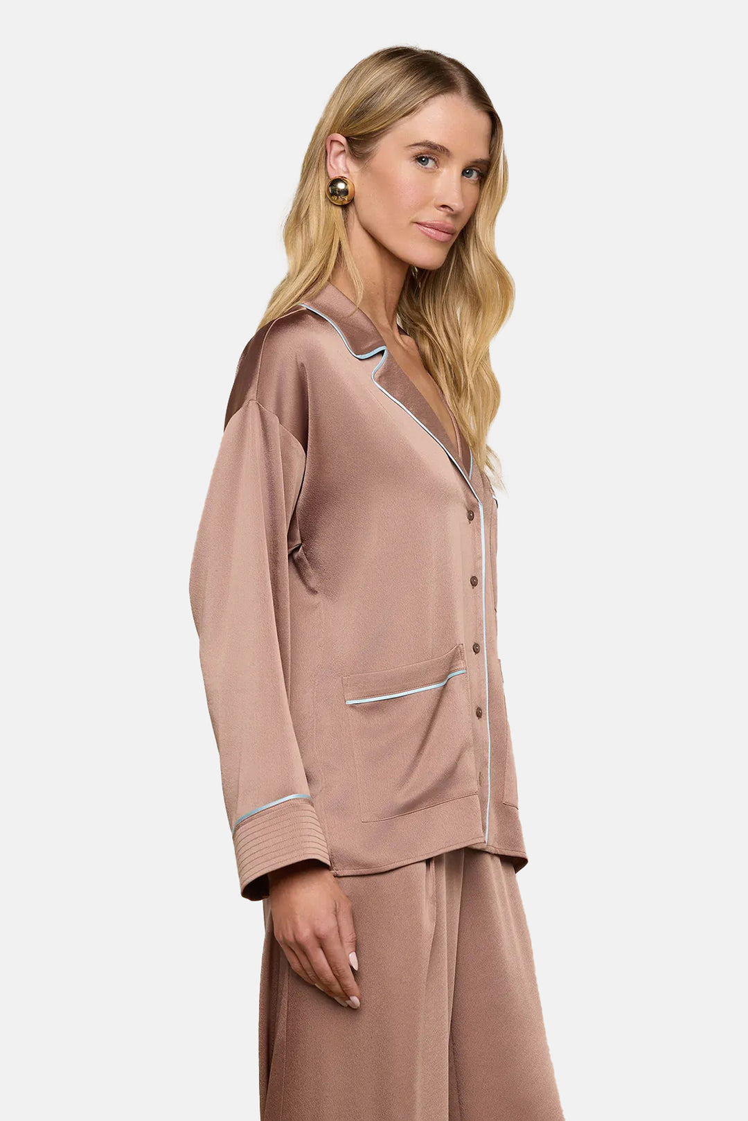 Mara Blouse Mocha Tan/Cool Blue