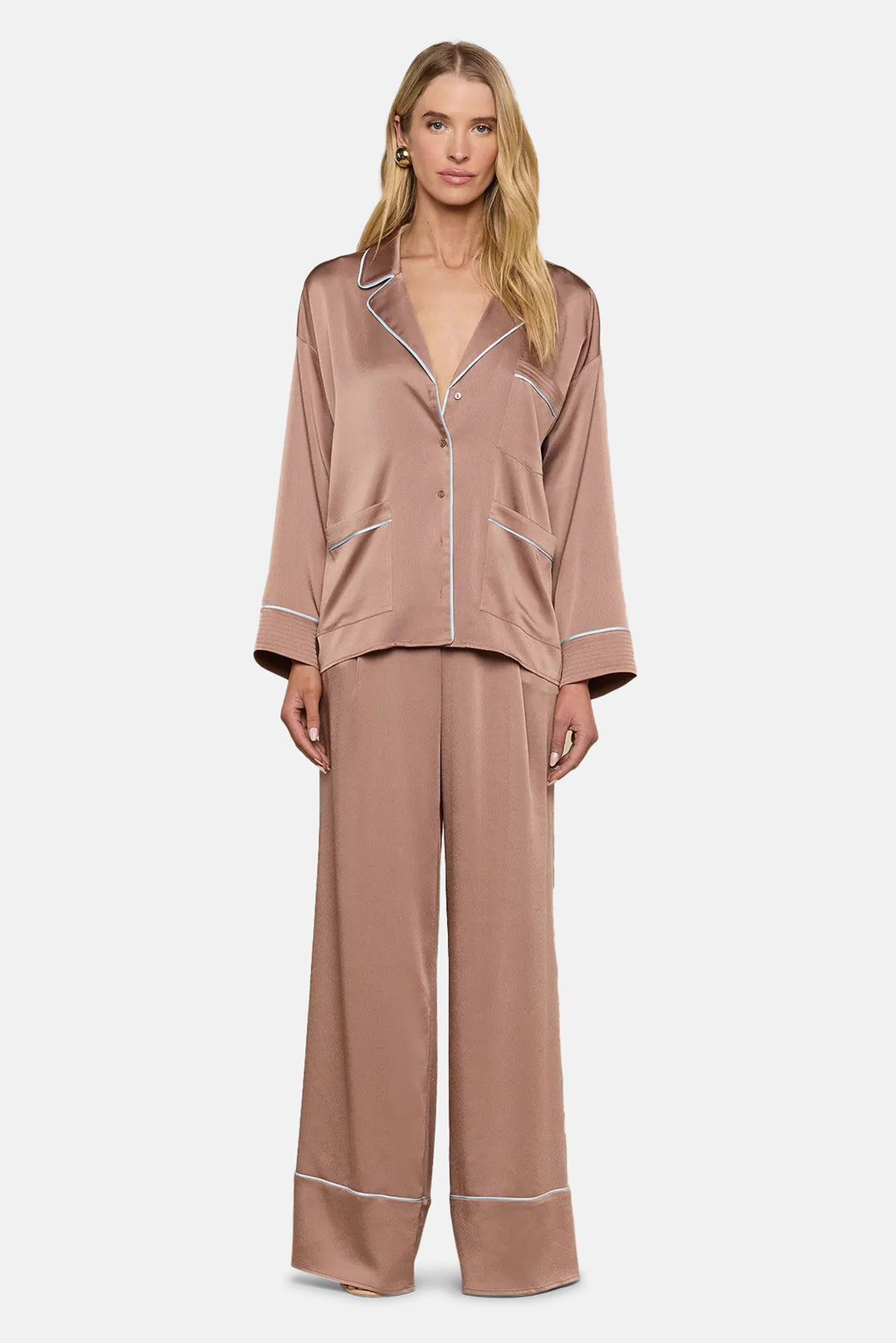 Mara Blouse Mocha Tan/Cool Blue