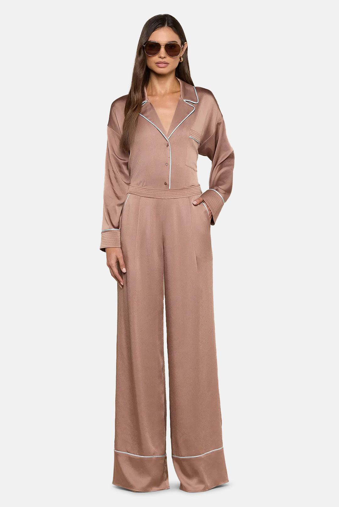 Mara Blouse Mocha Tan/Cool Blue