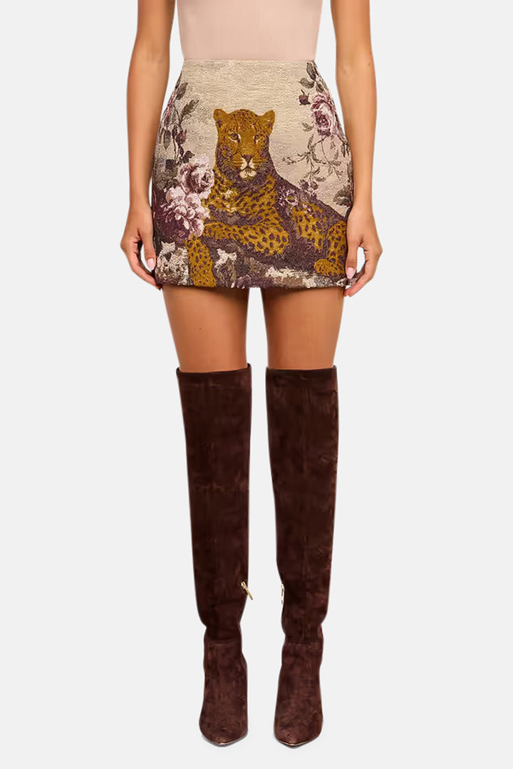 Marseille Mini Skirt Multi Leopard Tapestry Print