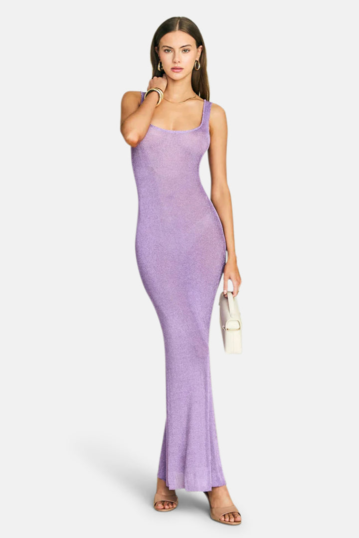 Martina Metallic Knit Maxi Dress Lilac Bloom