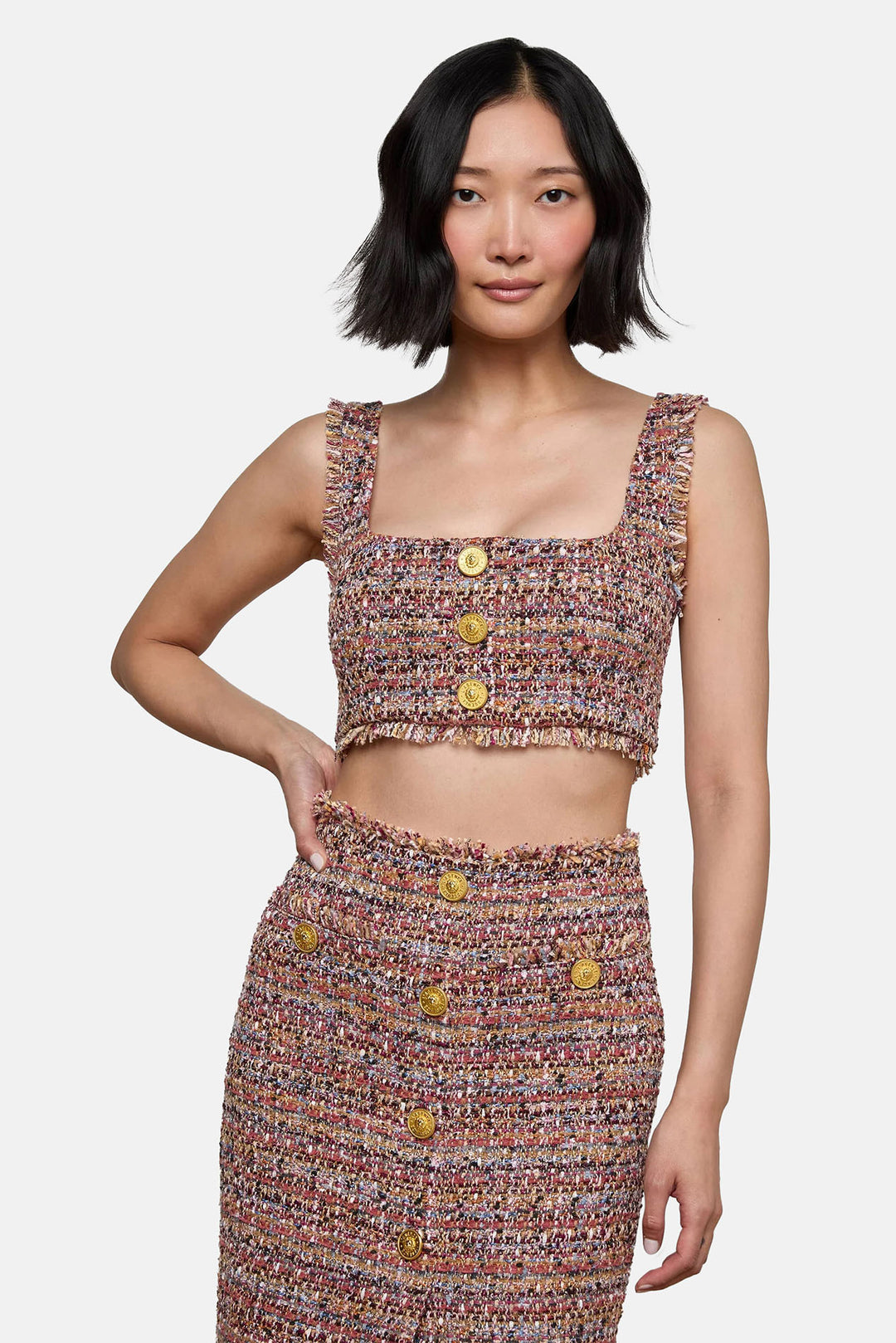 Maylin Tweed Top Mauve/Tan Multi Tweed