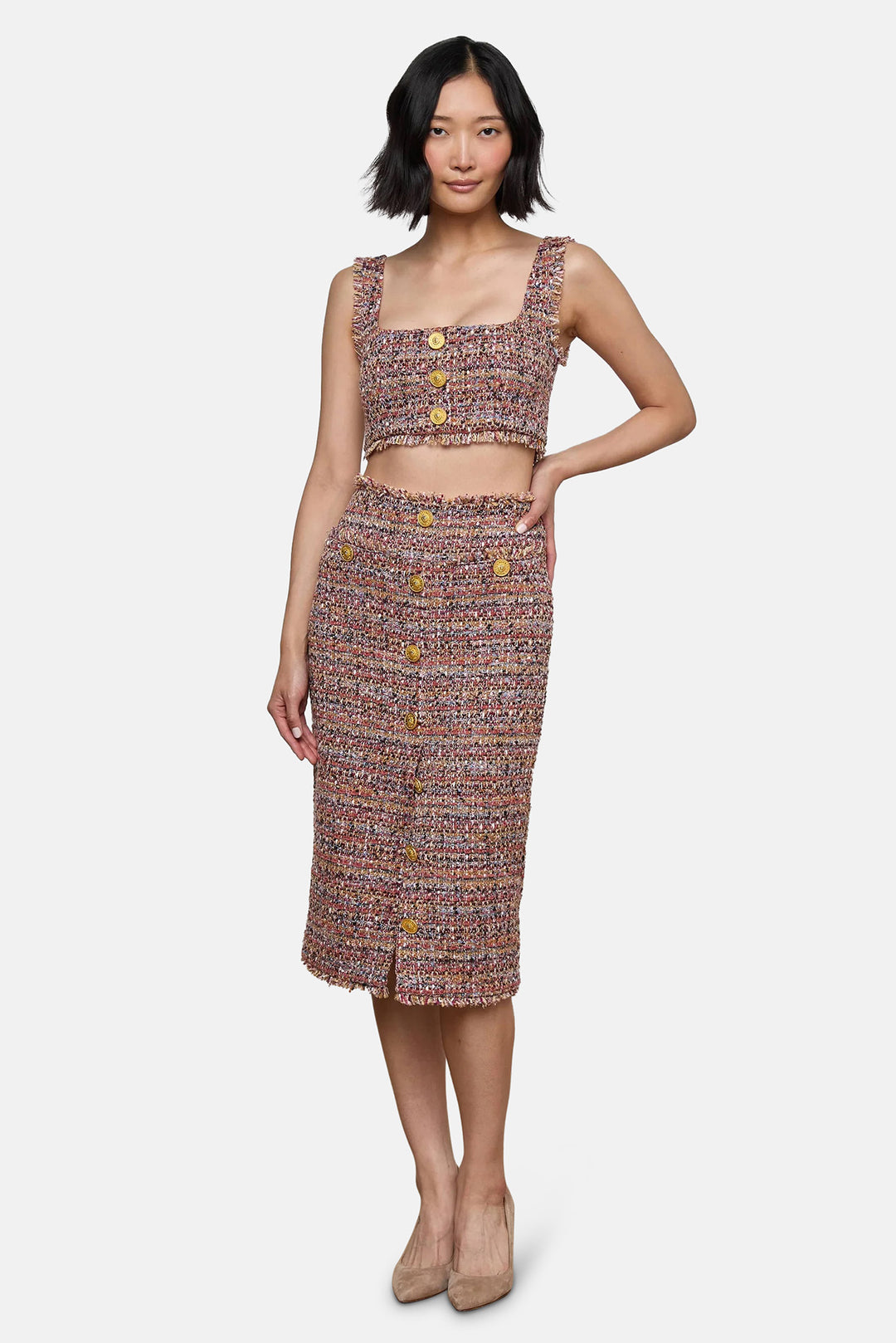 Maylin Tweed Top Mauve/Tan Multi Tweed