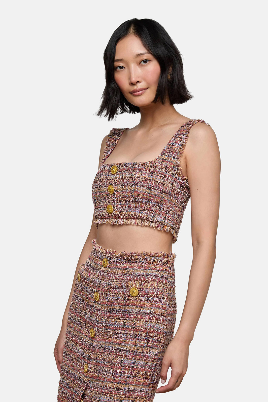 Maylin Tweed Top Mauve/Tan Multi Tweed