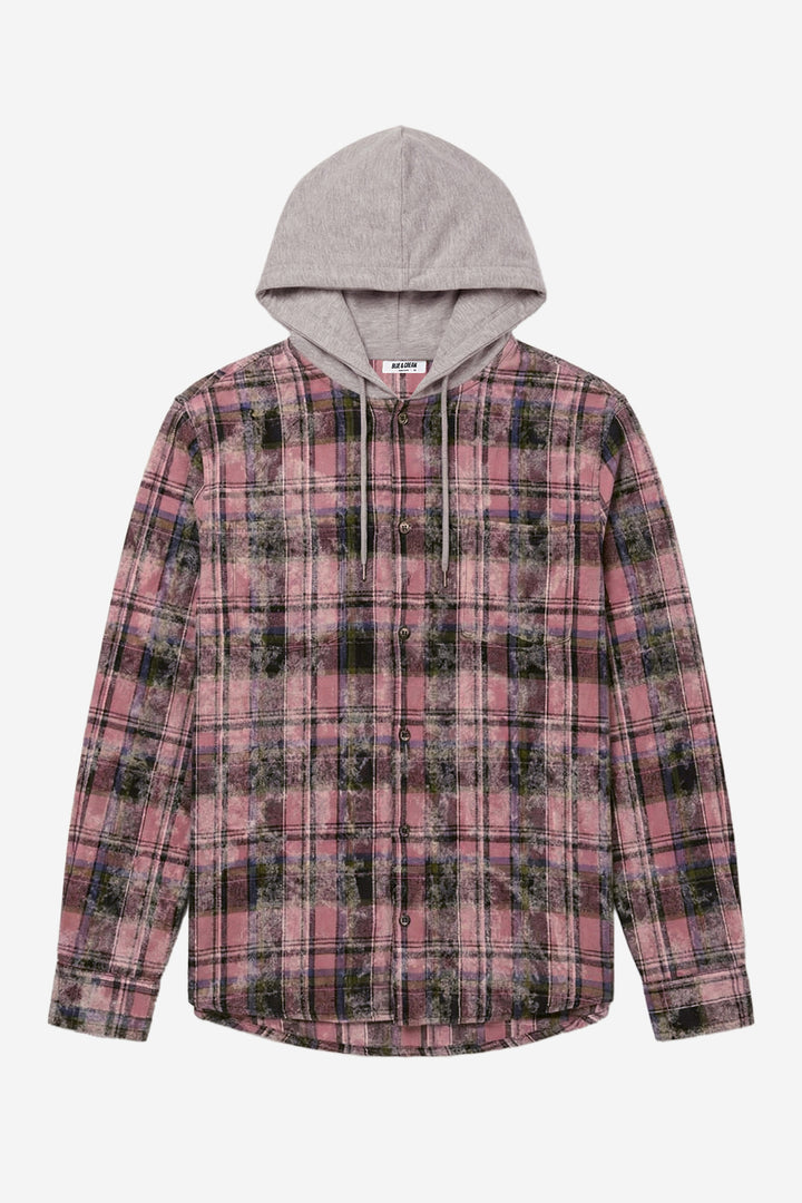 Dylan Distressed Flannel Pink Plaid w/ Grey Hood