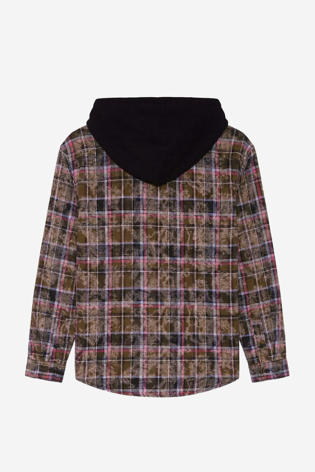 Dylan Distressed Flannel Dk Olive Plaid w/ Black Hood