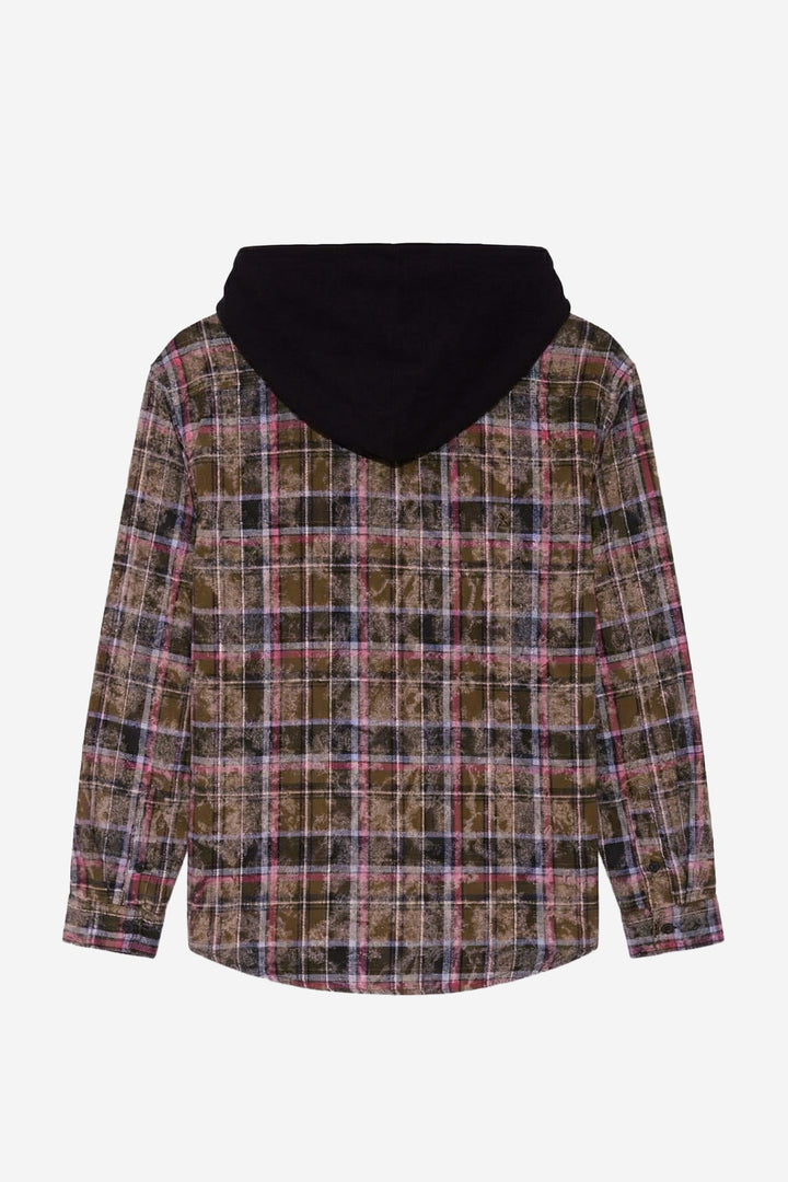 Dylan Distressed Flannel Dk Olive Plaid w/ Black Hood