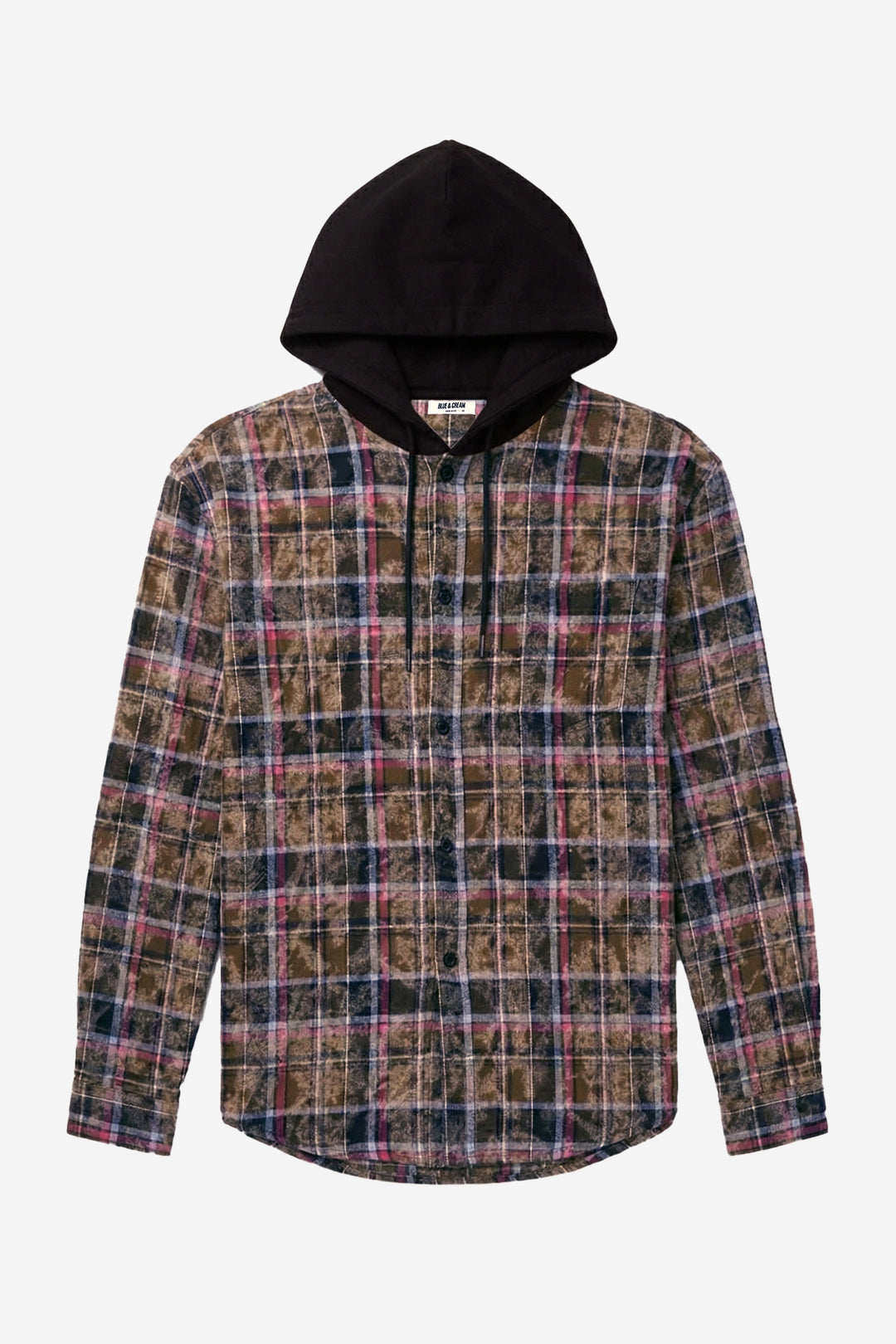 Dylan Distressed Flannel Dk Olive Plaid w/ Black Hood