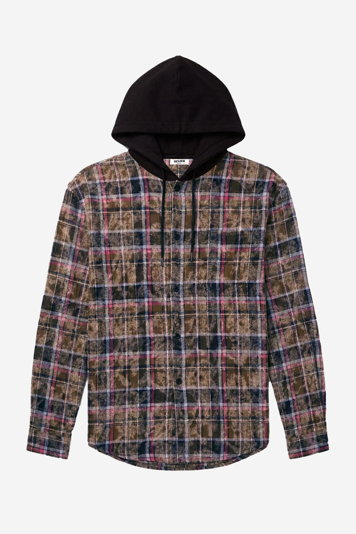 Dylan Distressed Flannel Dk Olive Plaid w/ Black Hood