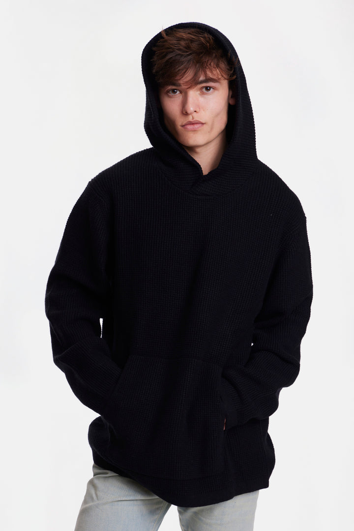 Merino Waffle Hoodie Black