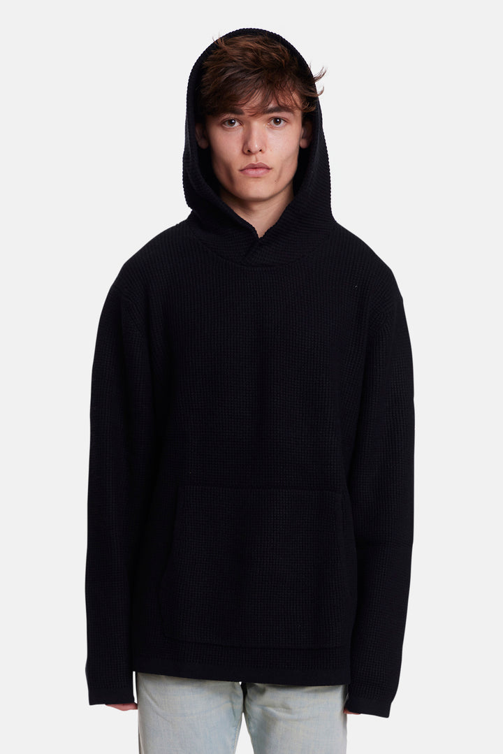 Merino Waffle Hoodie Black