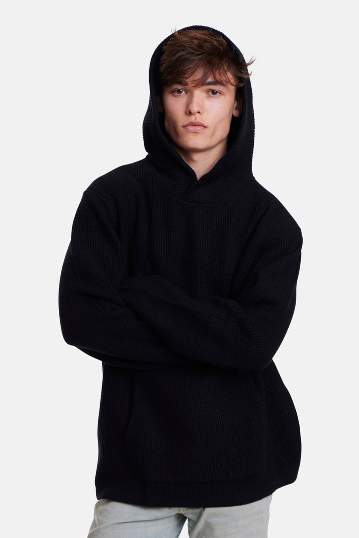 Merino Waffle Hoodie Black