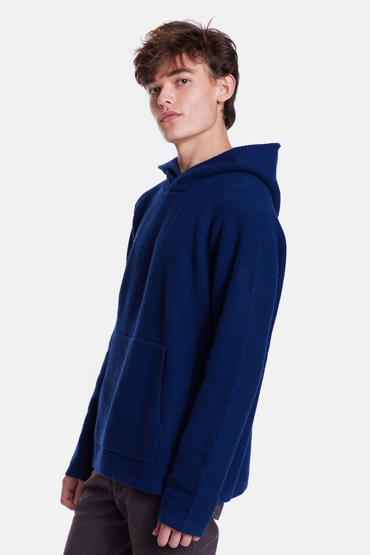 Merino Waffle Hoodie Navy