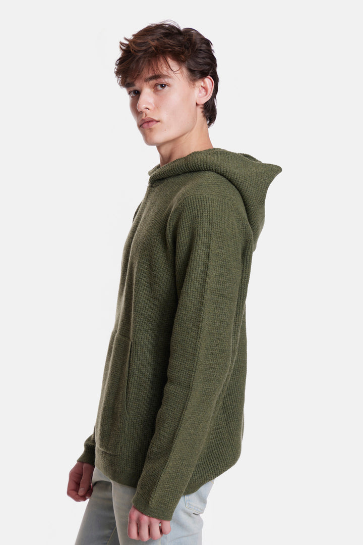 Merino Waffle Hoodie Olive